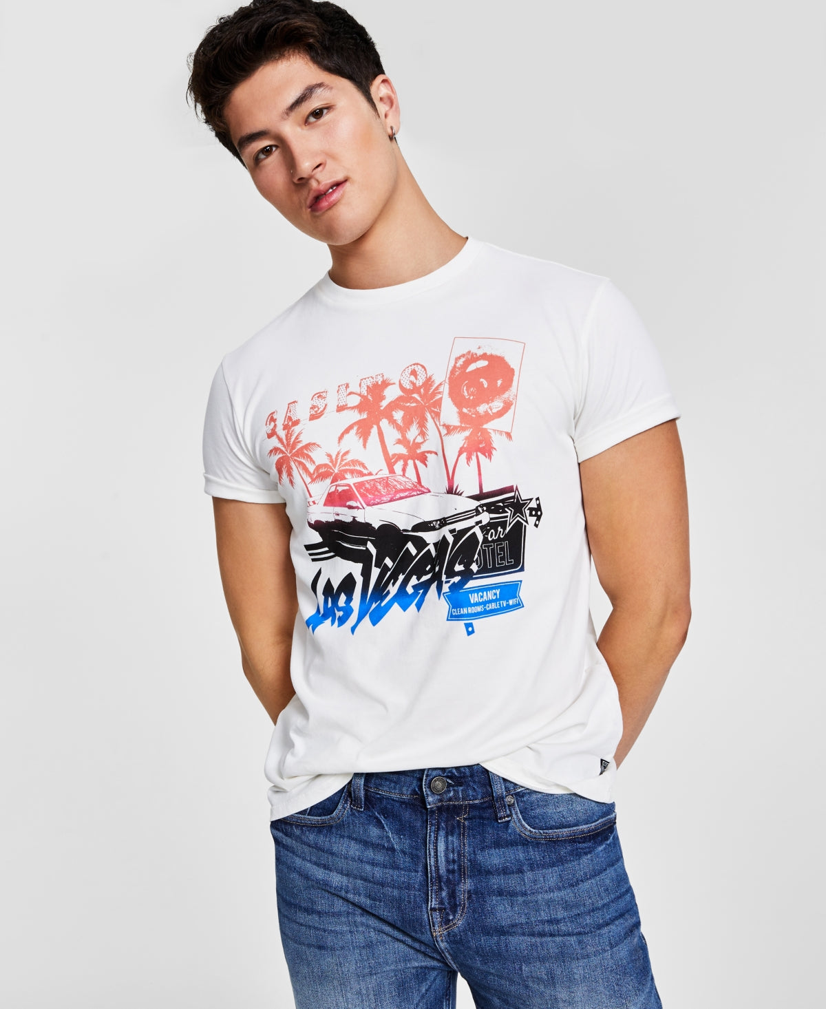 GUESS Men's Cruisin Graphic T-Shirt White Size XX-Large