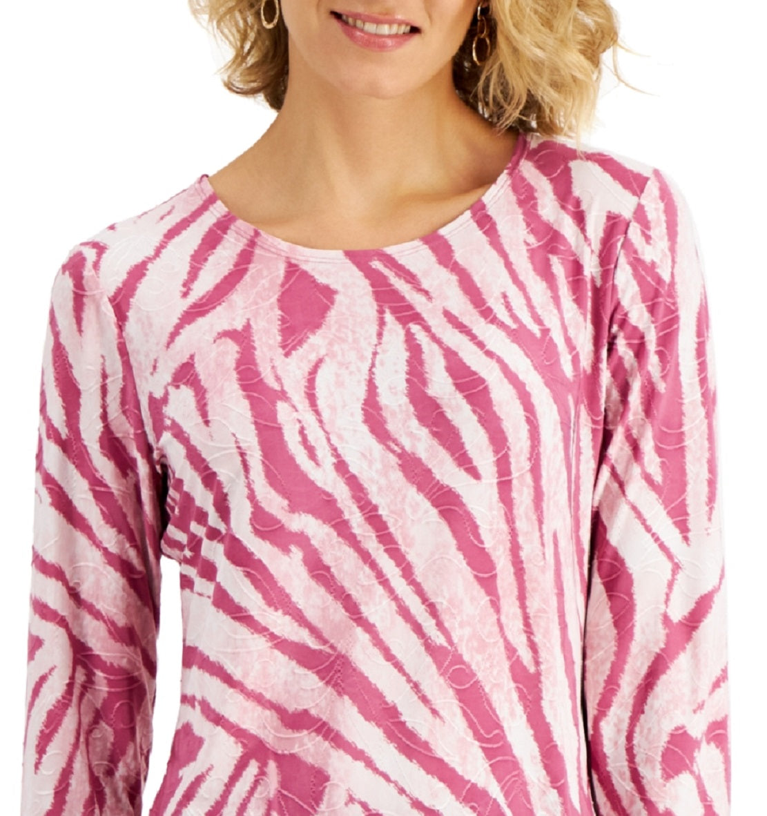 JM Collection Women's Printed Jacquard 3/4 Sleeve Top Red Size Petite Medium