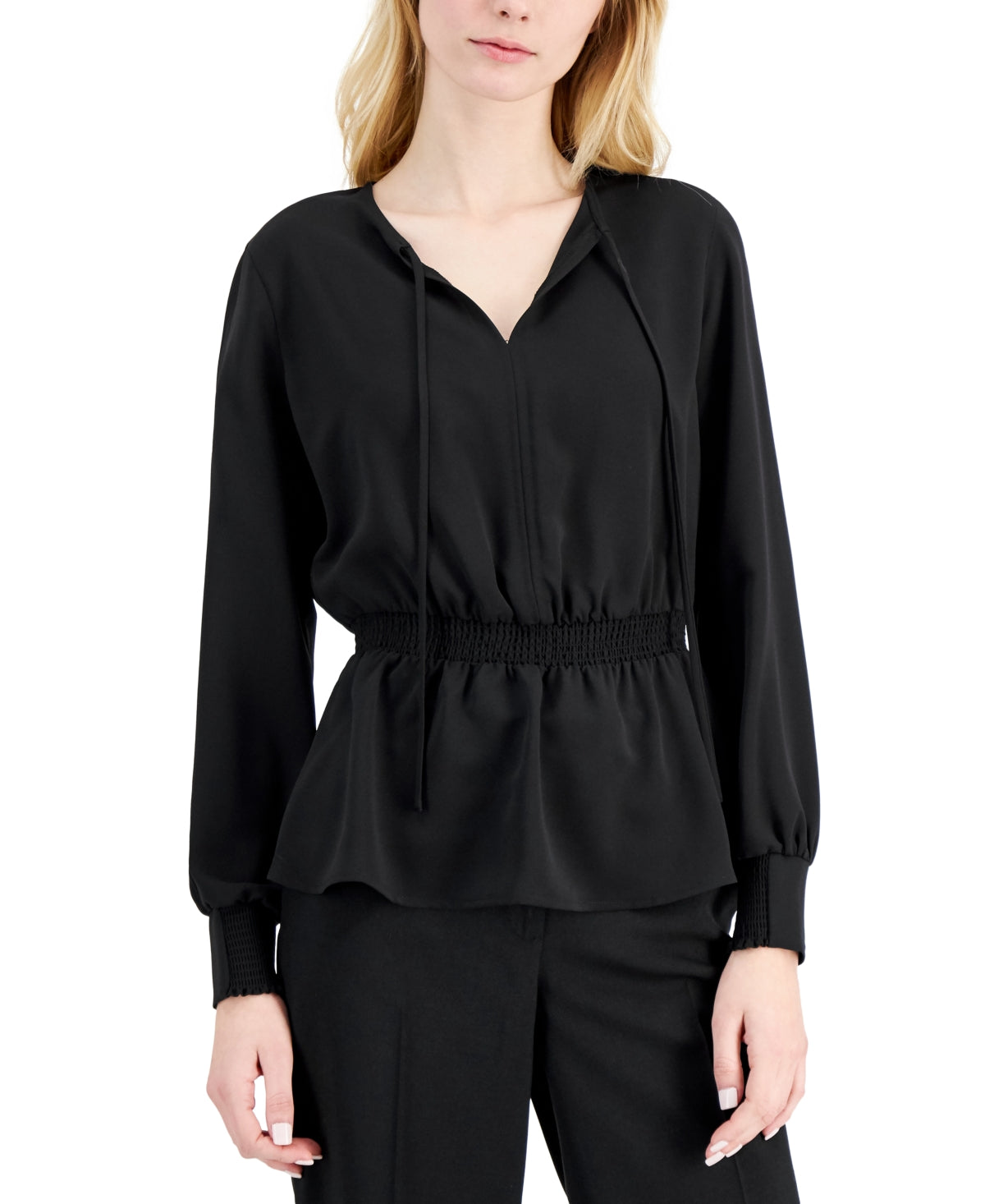 Alfani Women's Smocked Peplum Top Black Size Medium