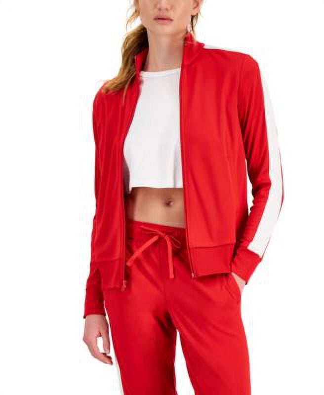 ID Ideology Women's Zip Striped Sleeve Track Jacket Red Size X-Small