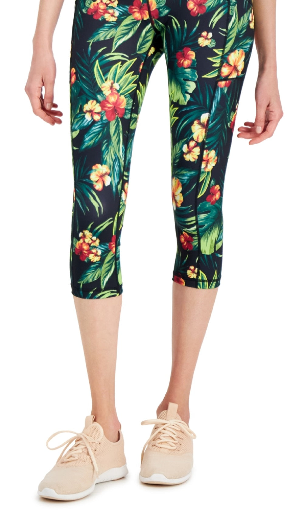 ID Ideology Women's Tropical Side Pocket Cropped Leggings Black Size Large