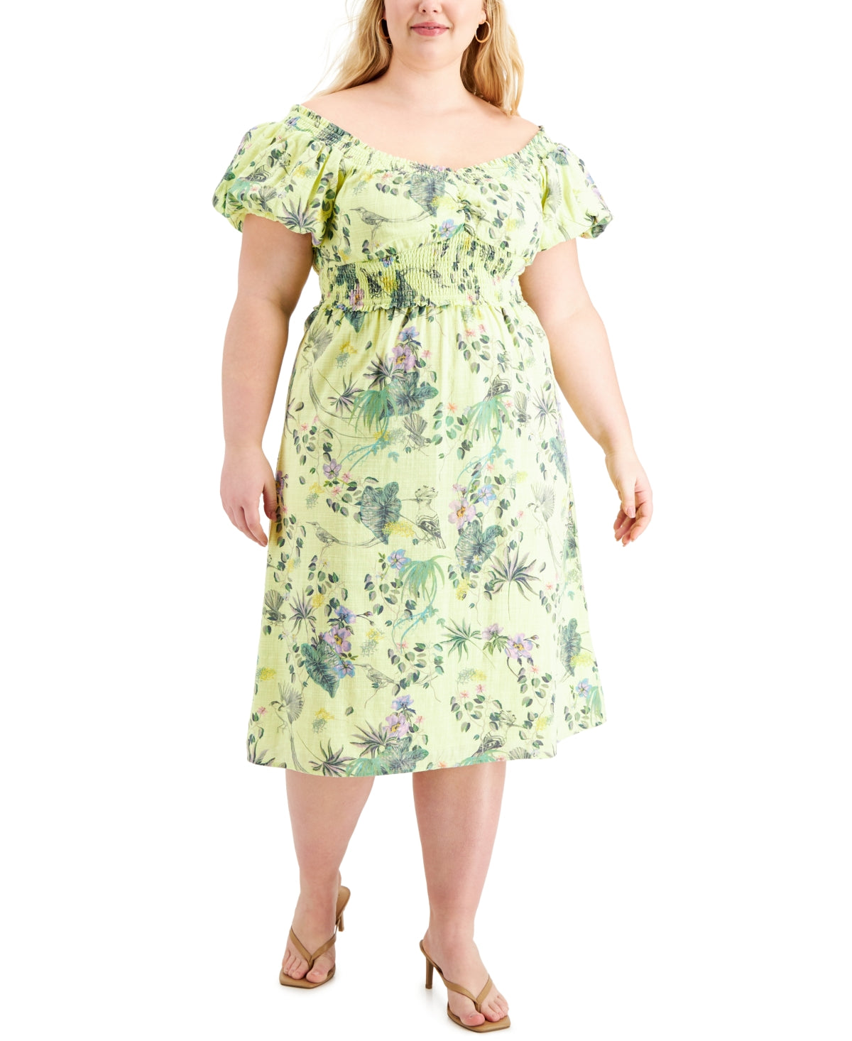 INC International Concepts Women's Raina Cotton Midi Dress Green Size 2X