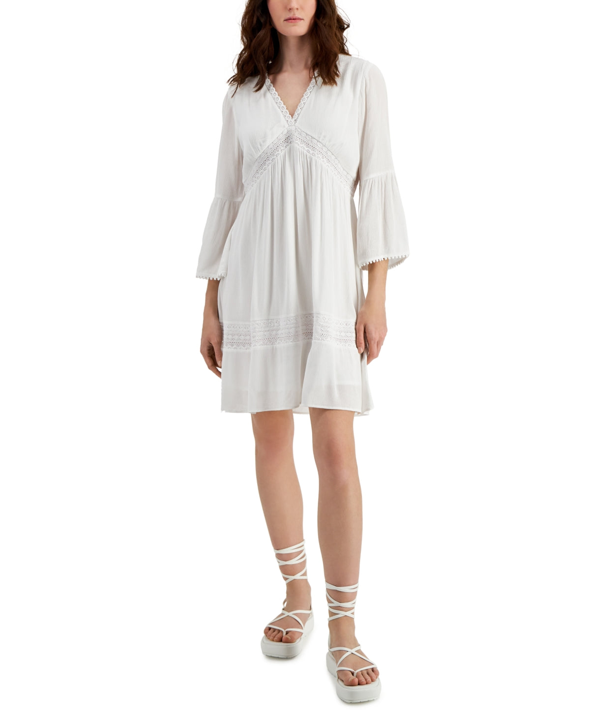 INC International Concepts Women's Crochet Trim Dress White Size X-Large