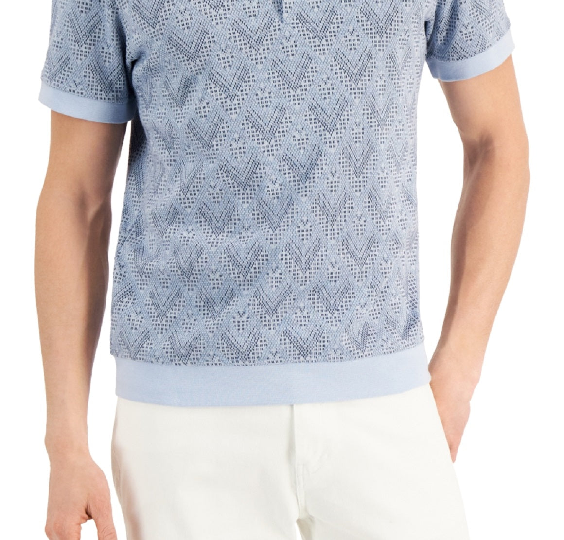 Alfani Men's Hall Geo Jacquard Polo Shirt Blue Size Large