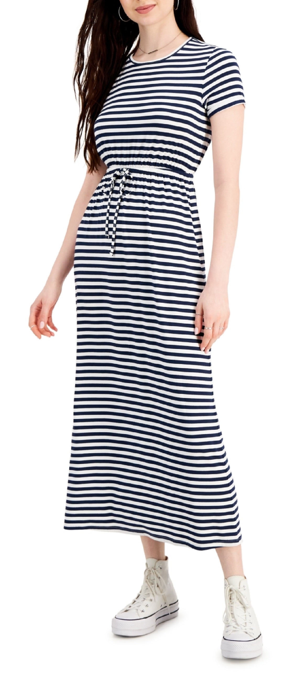 Style & Co Women's Printed Cinch Waist Maxi Dress Blue Size Large