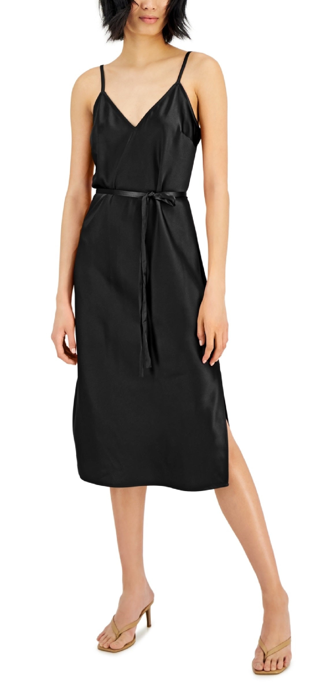 INC International Concepts Women's Side Slit Slip Dress Black Size Small
