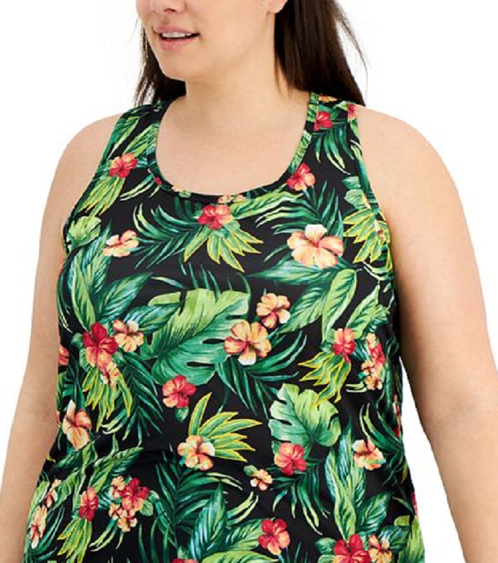 ID Ideology Women's Tropical Print Textured Tank Top Black Size 3X