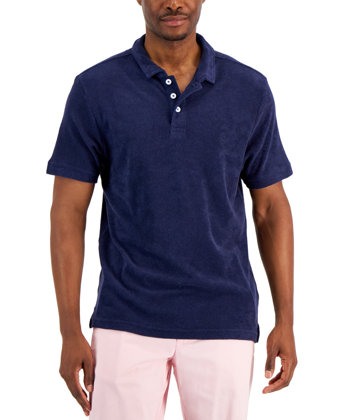 Club Room Men's Reverse Terry Polo Shirt Blue Size Medium