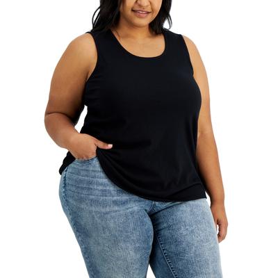 Style & Co Women's Plus Cotton Tank Black Size 1X