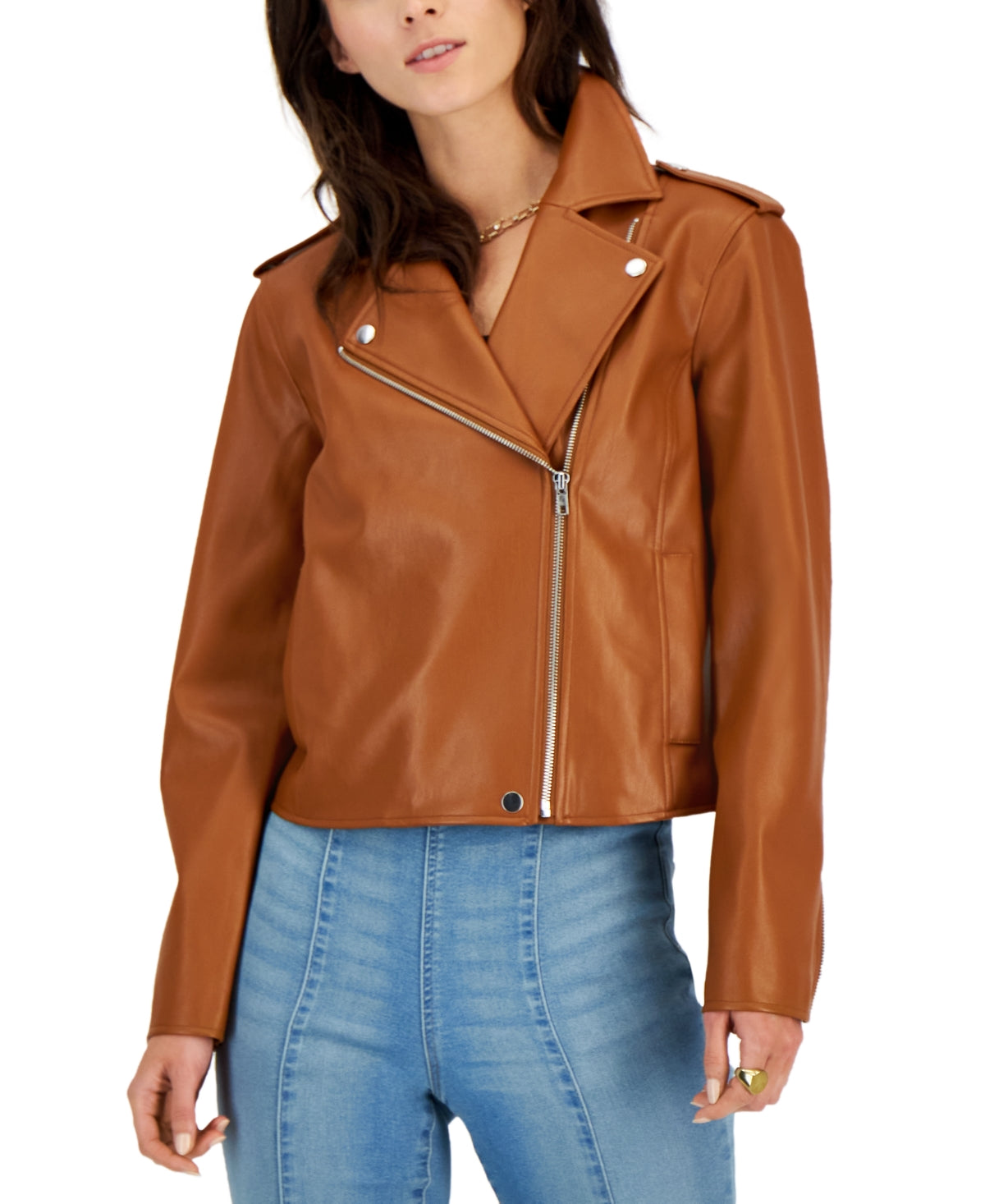 INC International Concepts Women's Faux Leather Jacket Brown Size Medium