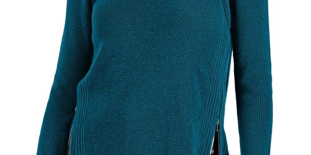 INC International Concepts Women's Waffle Knit Side Zip Tunic Sweater Blue Size Small