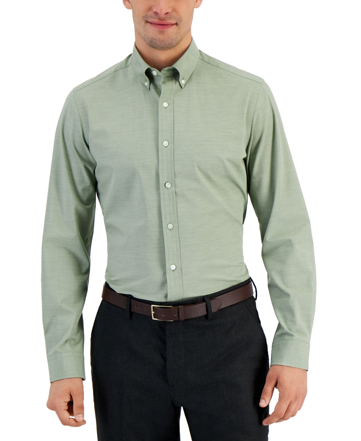 Club Room Men's Slim Fit 4 Way Stretch Solid Dress Shirt Green Size Small