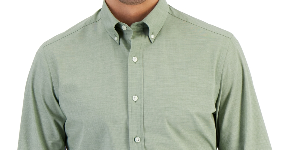 Club Room Men's Slim Fit 4 Way Stretch Solid Dress Shirt Green Size Small