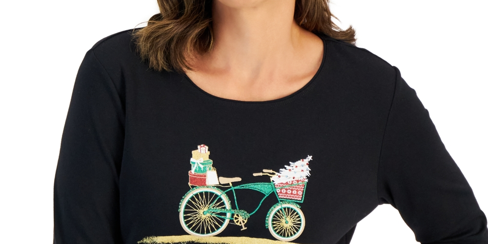 Karen Scott Women's Long Sleeve Holiday Top Black Size X-Large