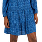 Style & Co Women's Printed V Neck Peasant Dress Blue Size Large