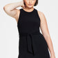 Bar III Women's Rib Knit Midi Dress Black Size Petite X-Large