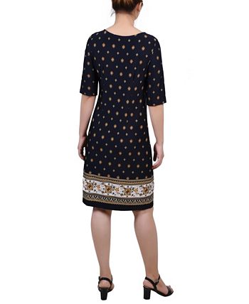 NY Collection Women's Elbow Sleeve Knee Length Dress Blue Size Petite Large