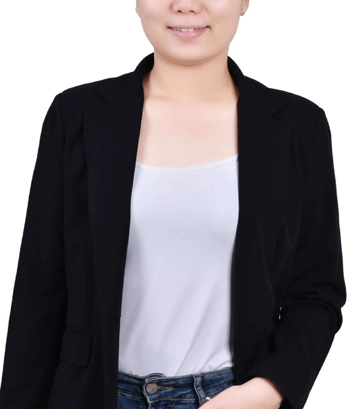 NY Collection Women's Long Sleeve Scuba Crepe Jacket Black Size Petite Large