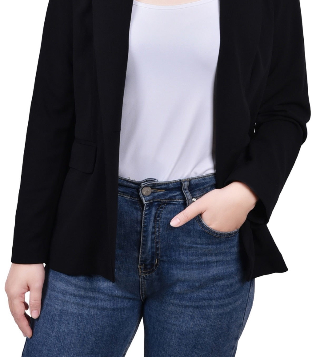 NY Collection Women's Long Sleeve Scuba Crepe Jacket Black Size Petite Large