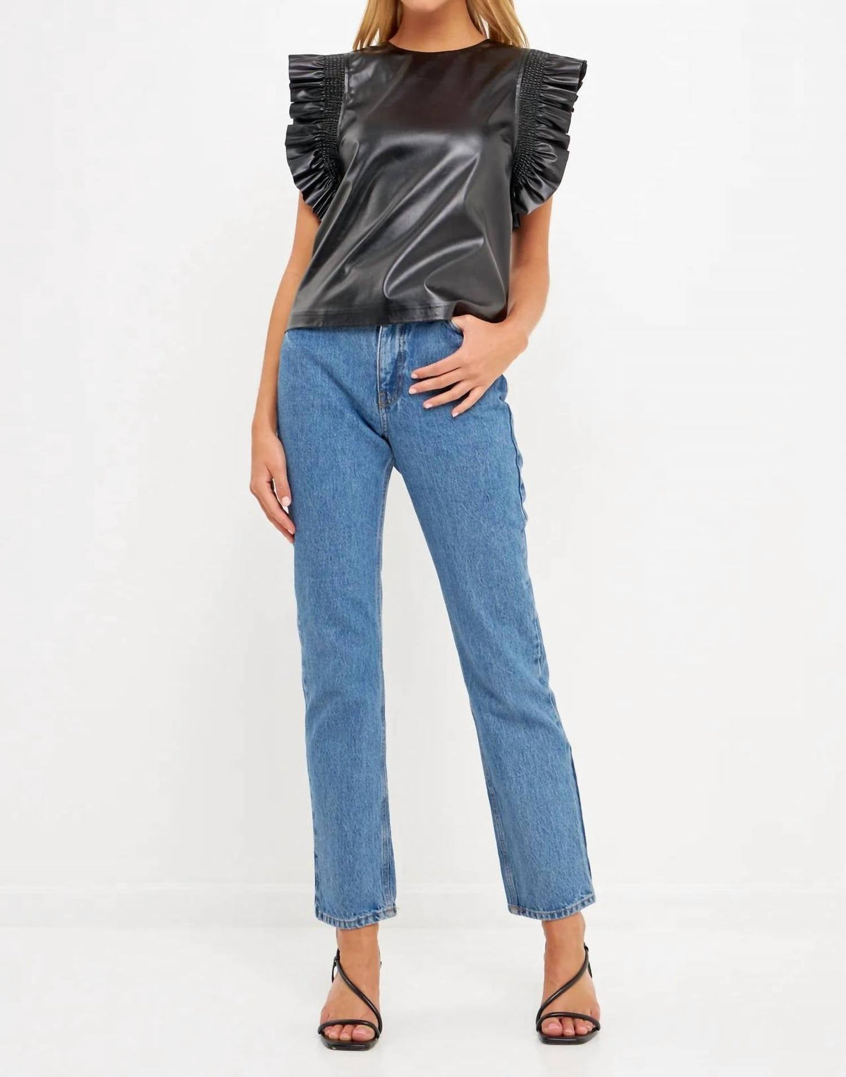 English Factory - Leather Ruffle Top
