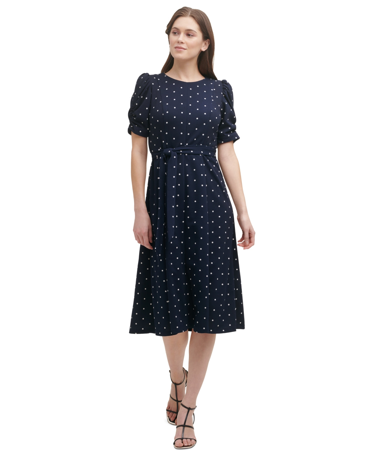 DKNY Women's Polka Dot Midi Dress Blue Size 16