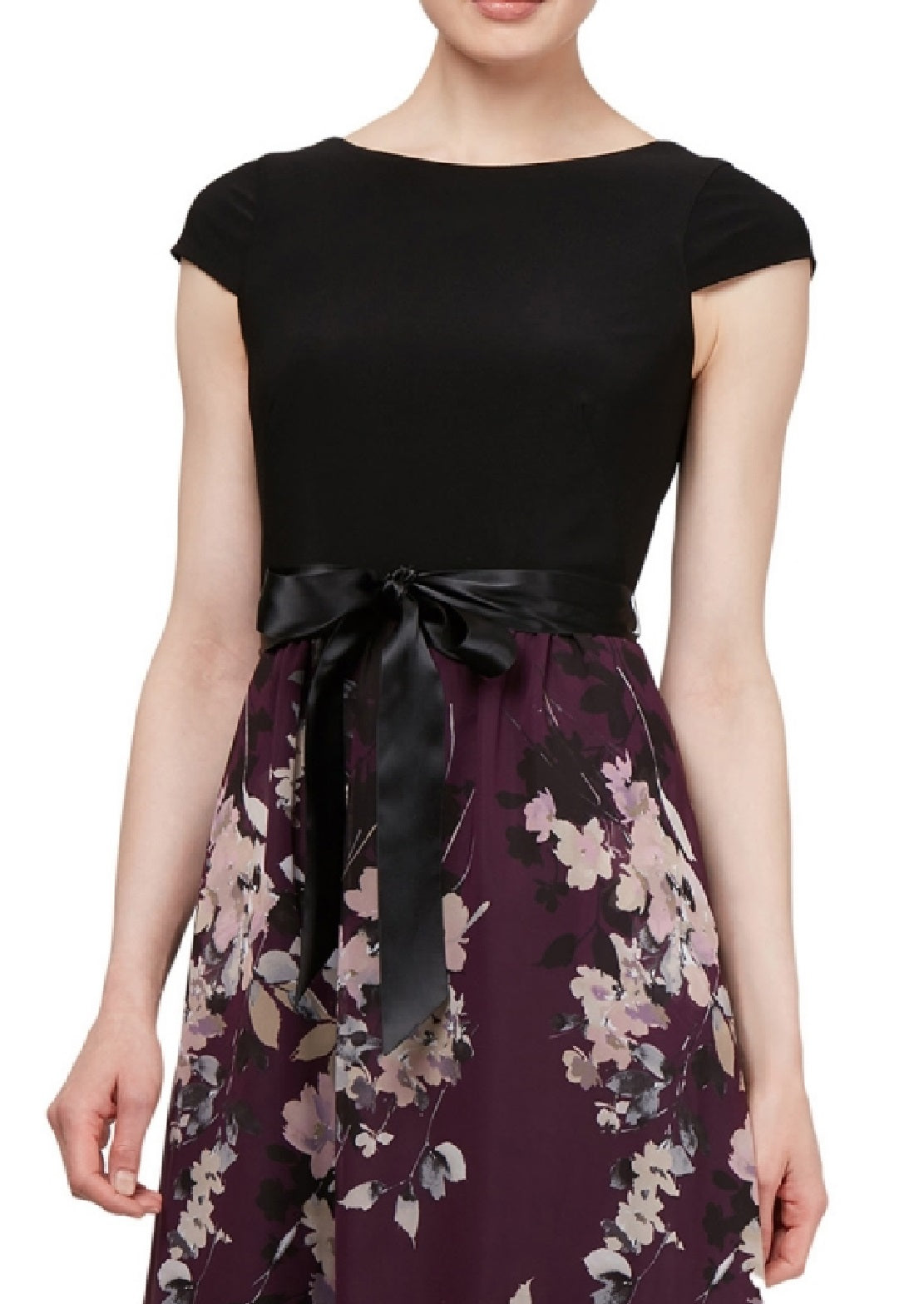 SL Fashions Women's Mixed Media Floral Maxi Dress Purple Size 10