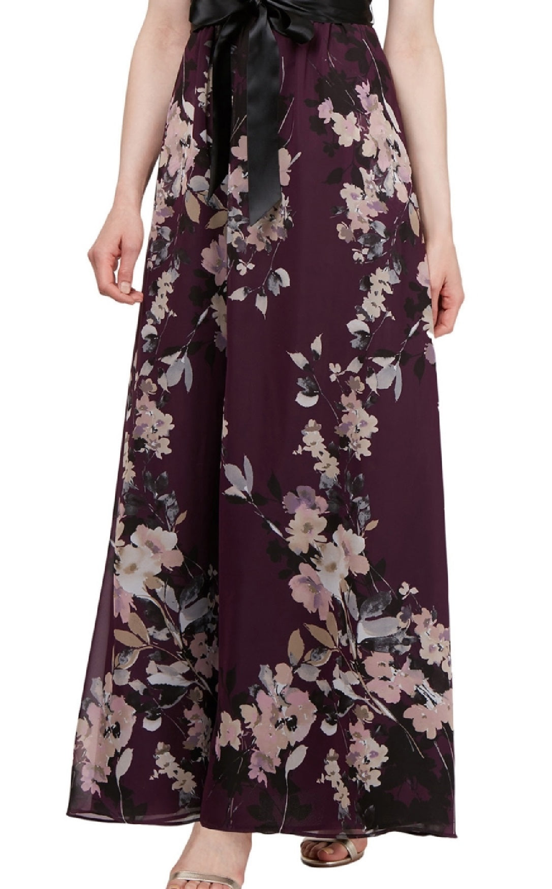 SL Fashions Women's Mixed Media Floral Maxi Dress Purple Size 10