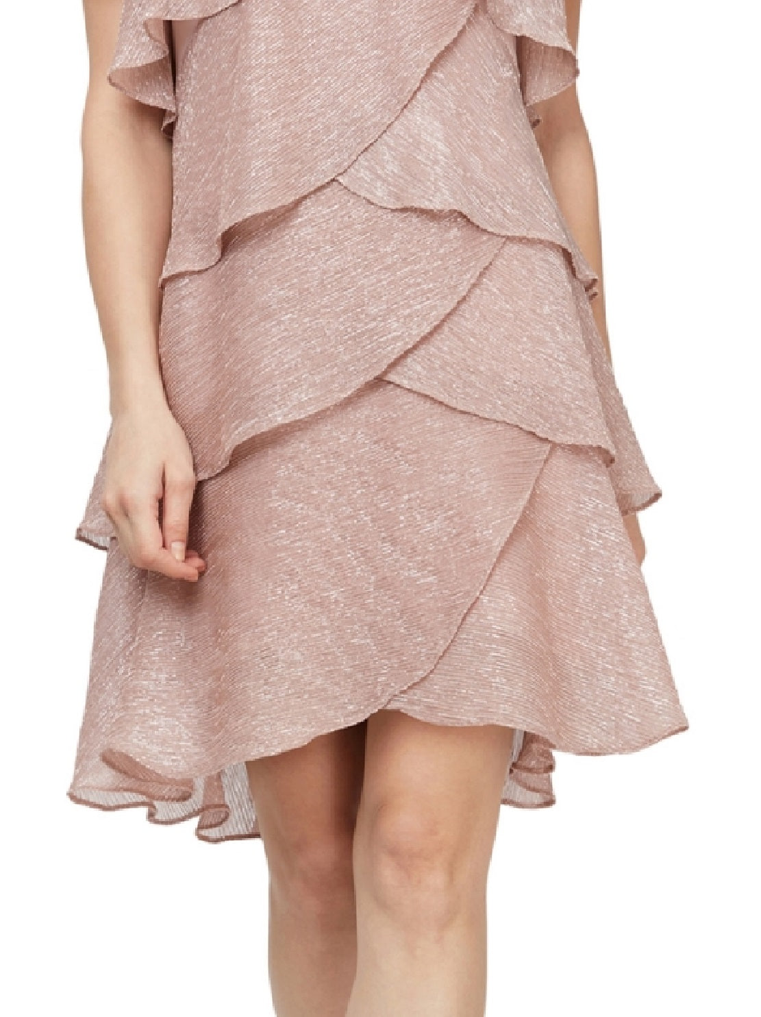 SL Fashions Women's Tiered Shimmer Shift Dress Pink Size 4