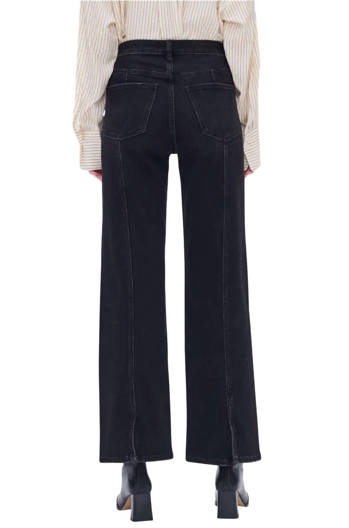 Bayeas - Seamed High Waist Wide Leg Jeans