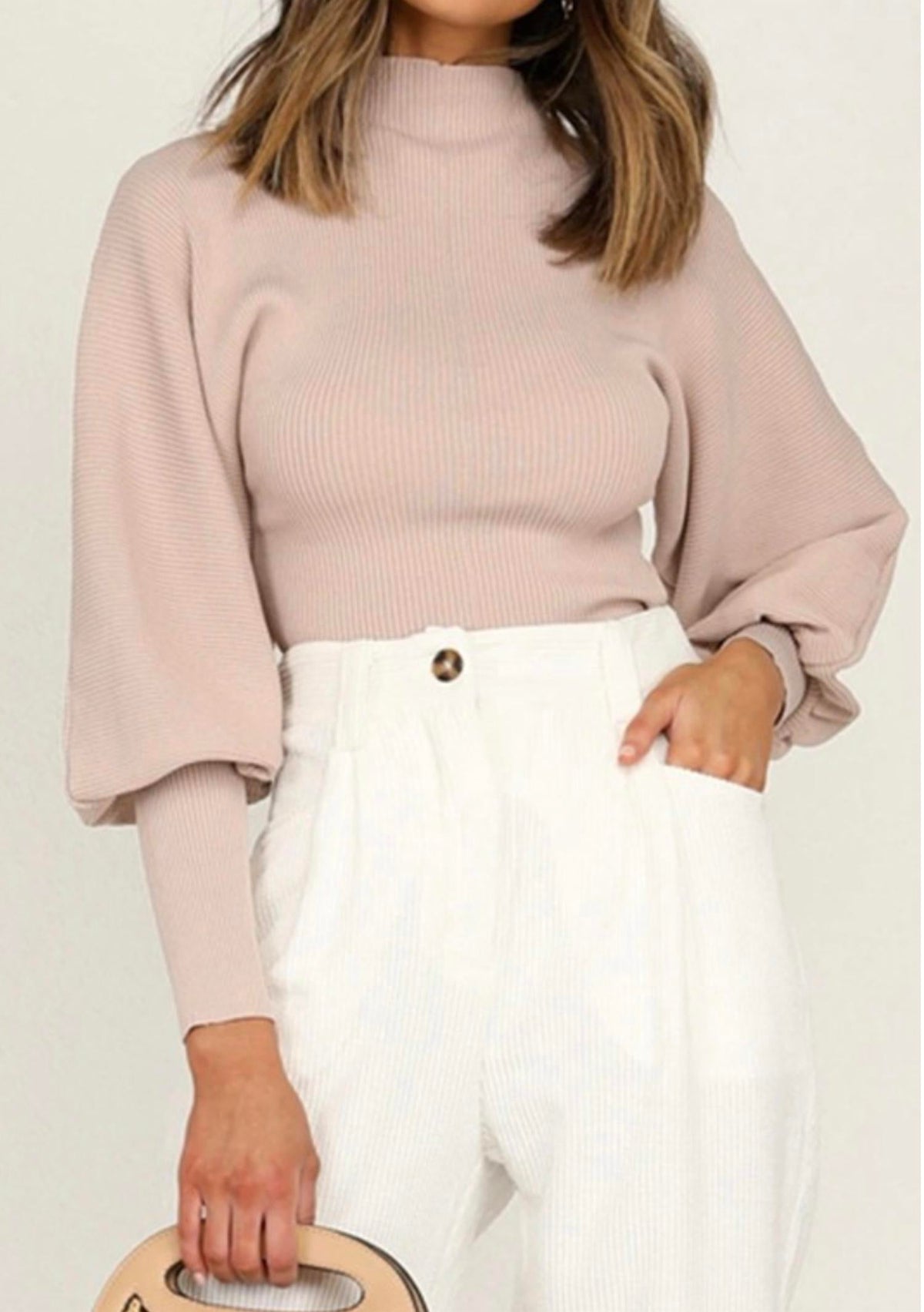 Esley Collection - Lovely mock neckline balloon sleeves top