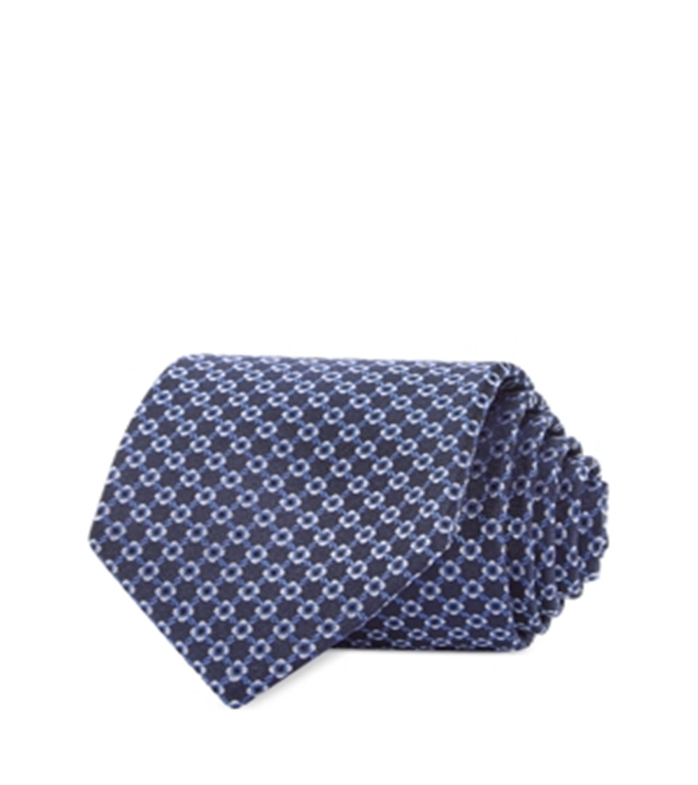 The Men's Store at Bloomingdale's Chainlink Grid Silk Classic Tie Navy Size 8