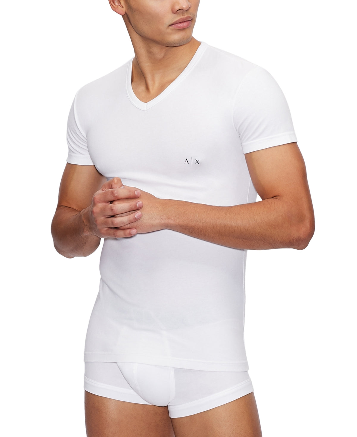 AX Armani Exchange Men's Two Pack Stretch Cotton Fitted V Neck T-Shirt White Size Small