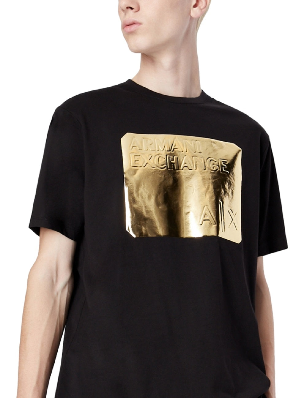 A|X Armani Exchange Men's Metallic Embossed Logo Graphic T-Shirt Black Size Large