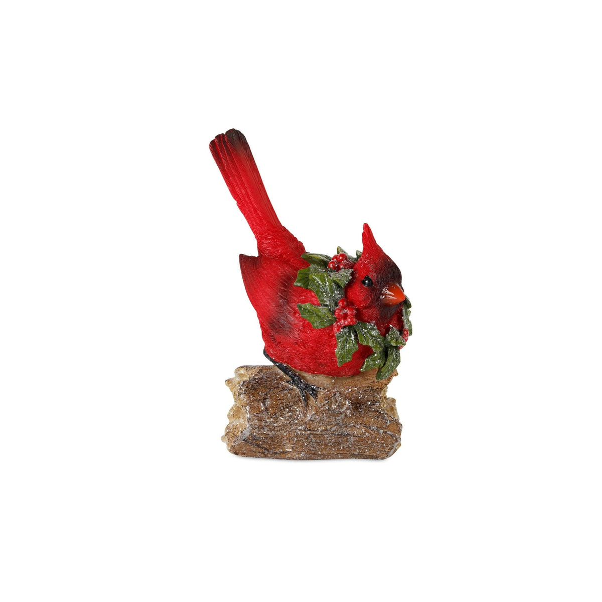 Perched Cardinal Bird on Log with Holly Wreath Accent (Set of 4)