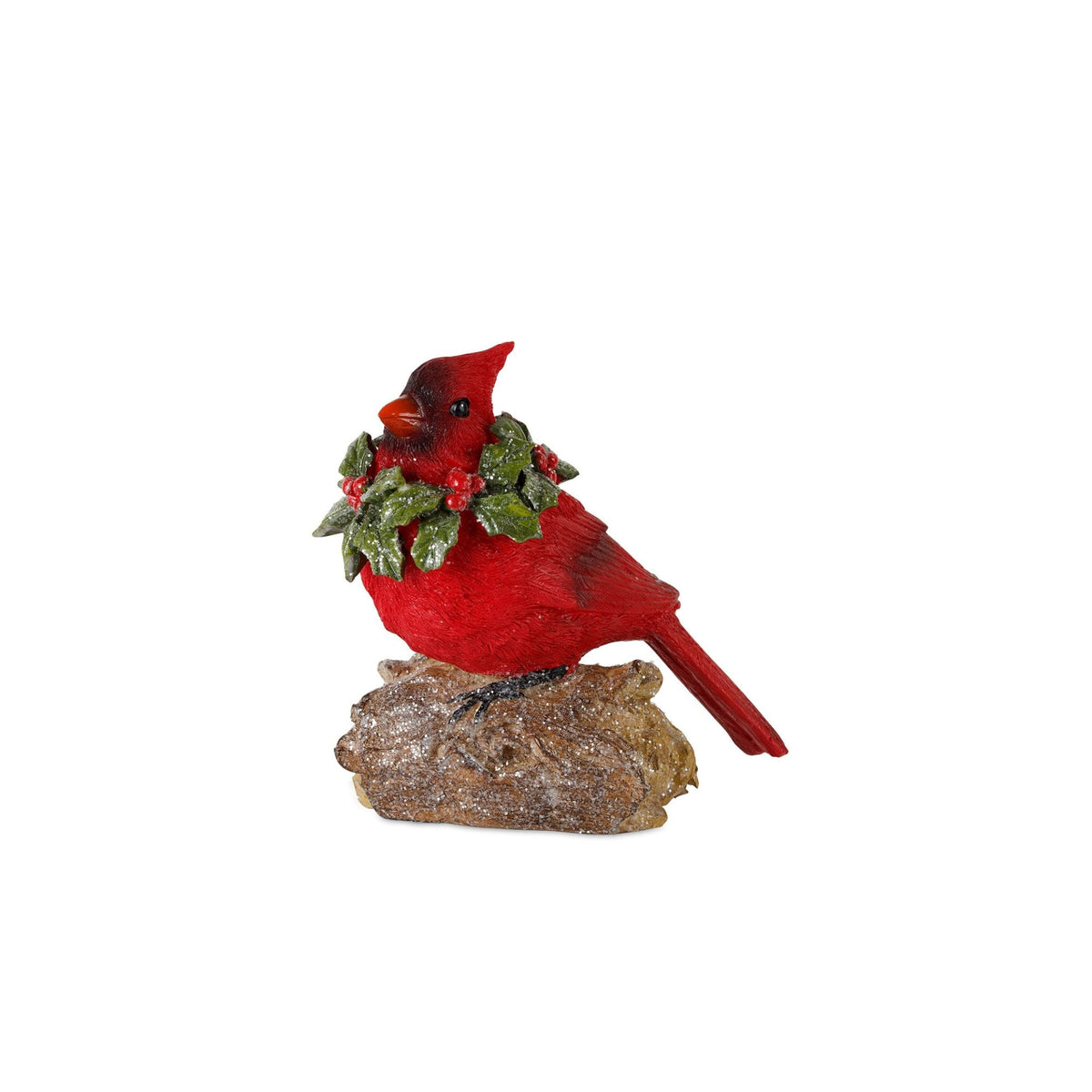 Perched Cardinal Bird on Log with Holly Wreath Accent (Set of 4)