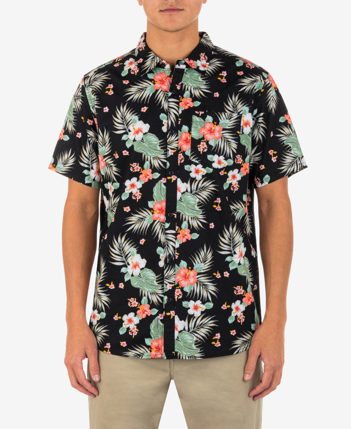 Hurley Men's Wedge Woven Short Sleeve Button Up Shirt Black Size X-Large