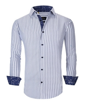 Azaro Uomo Men's Slim Fit Business Nautical Button Down Dress Shirt White Size Medium