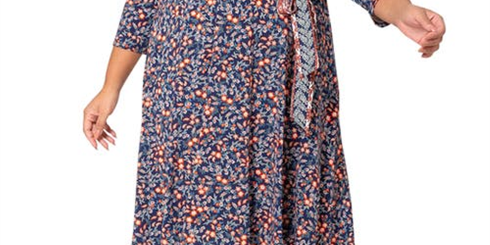 Leota Women's Perfect Faux Wrap Dress Blue Size 2X