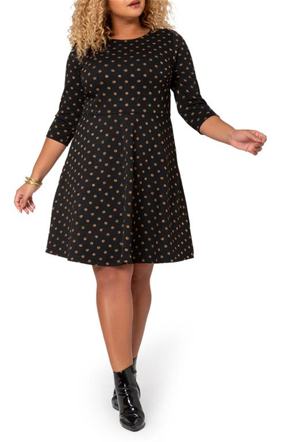 Leota Women's Katherine Metallic Print Dress Black Size 1X