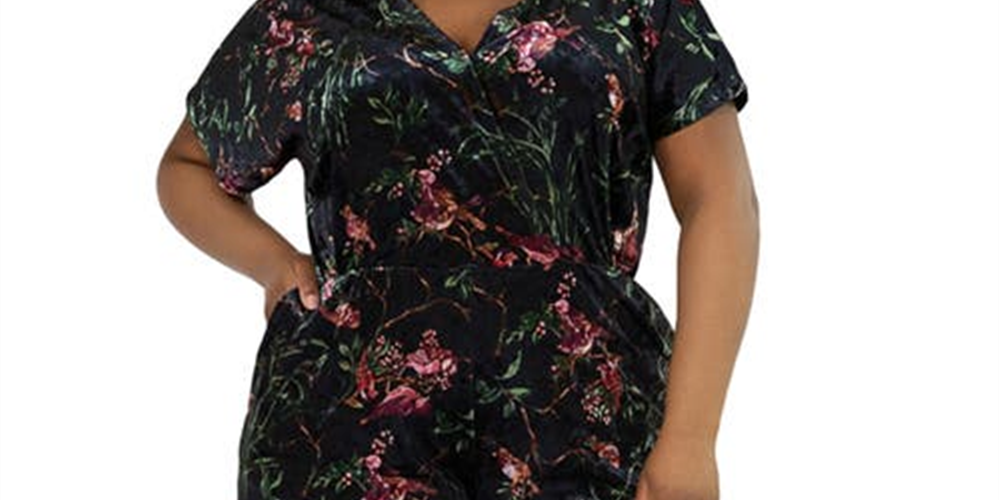 Leota Women's Ruby Floral Stretch Velvet Jumpsuit Green Size 2X
