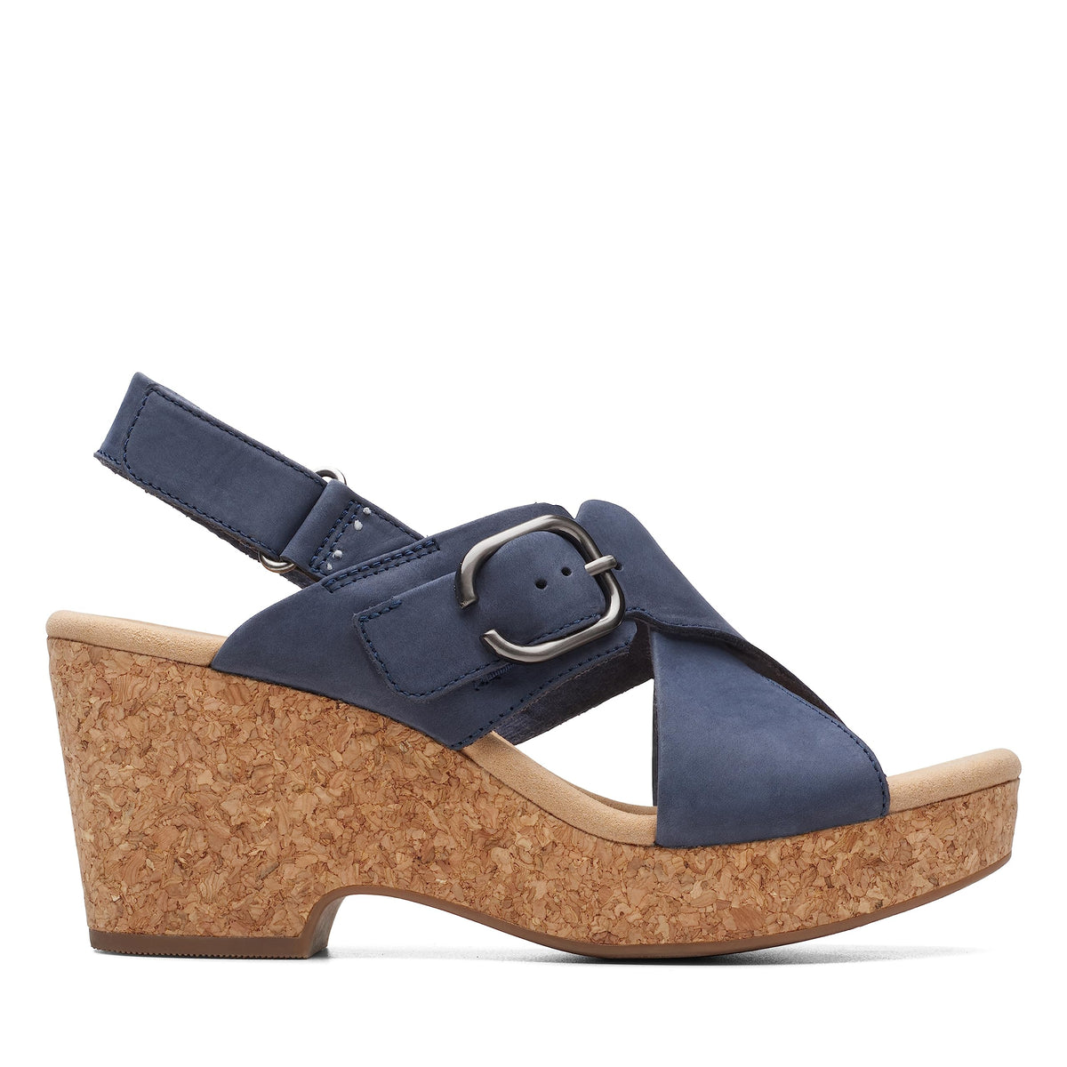 Clarks Womens Giselle Dove Wedge Sandal Navy Nubuck 9.5 Medium