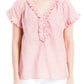 Max Studio Women's Short Sleeve Ruffle Top, Coral-Bd-72-3118, Large