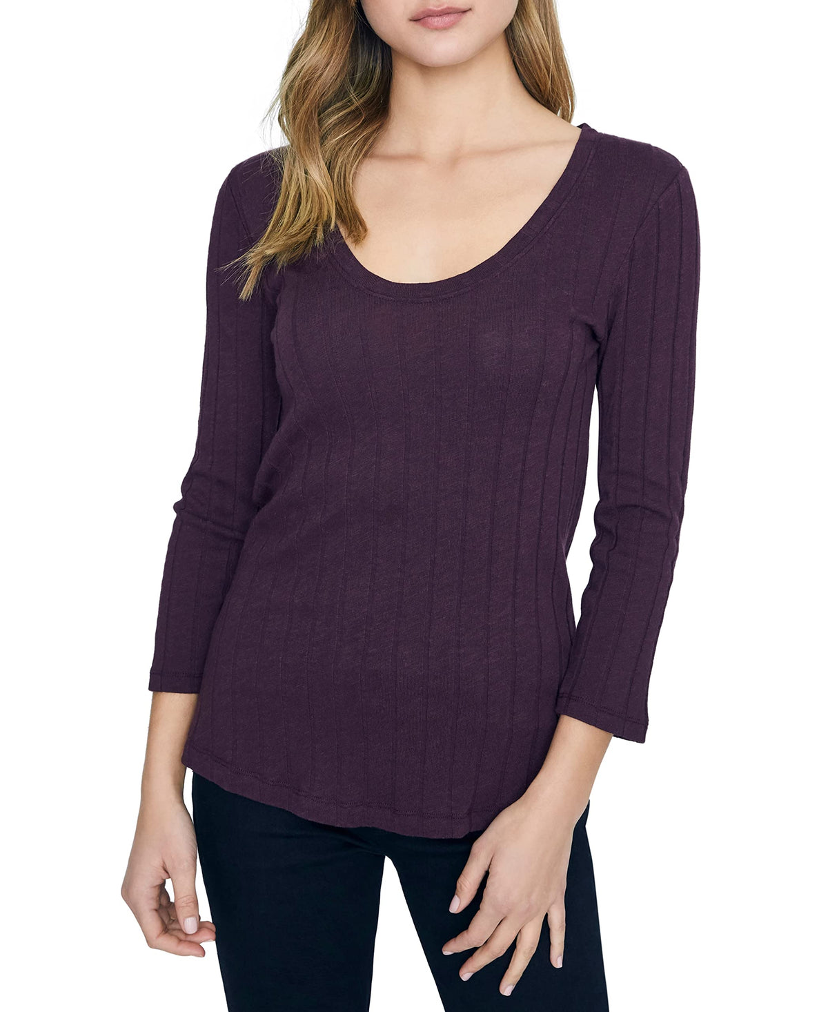 Sanctuary Womens Ribbed Scoop Neck Top Purple S