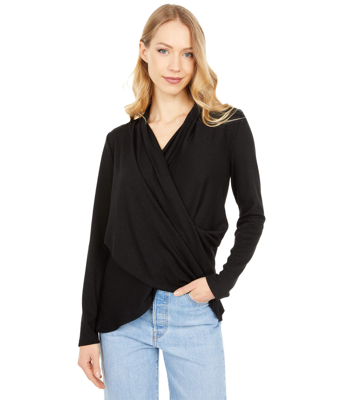 1.STATE Cross Front Cozy Knit Top Rich Black XS