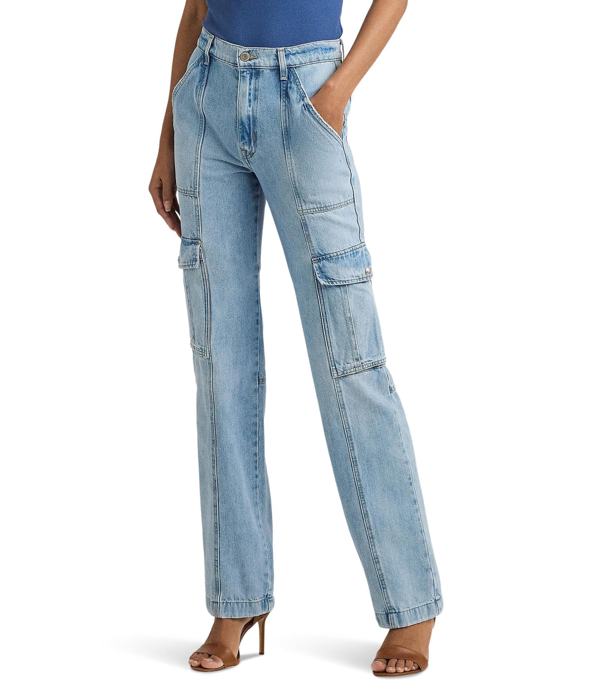 Lauren Ralph Lauren Womens High Rise Straight Cargo Jeans Rodin Wash Size 16
