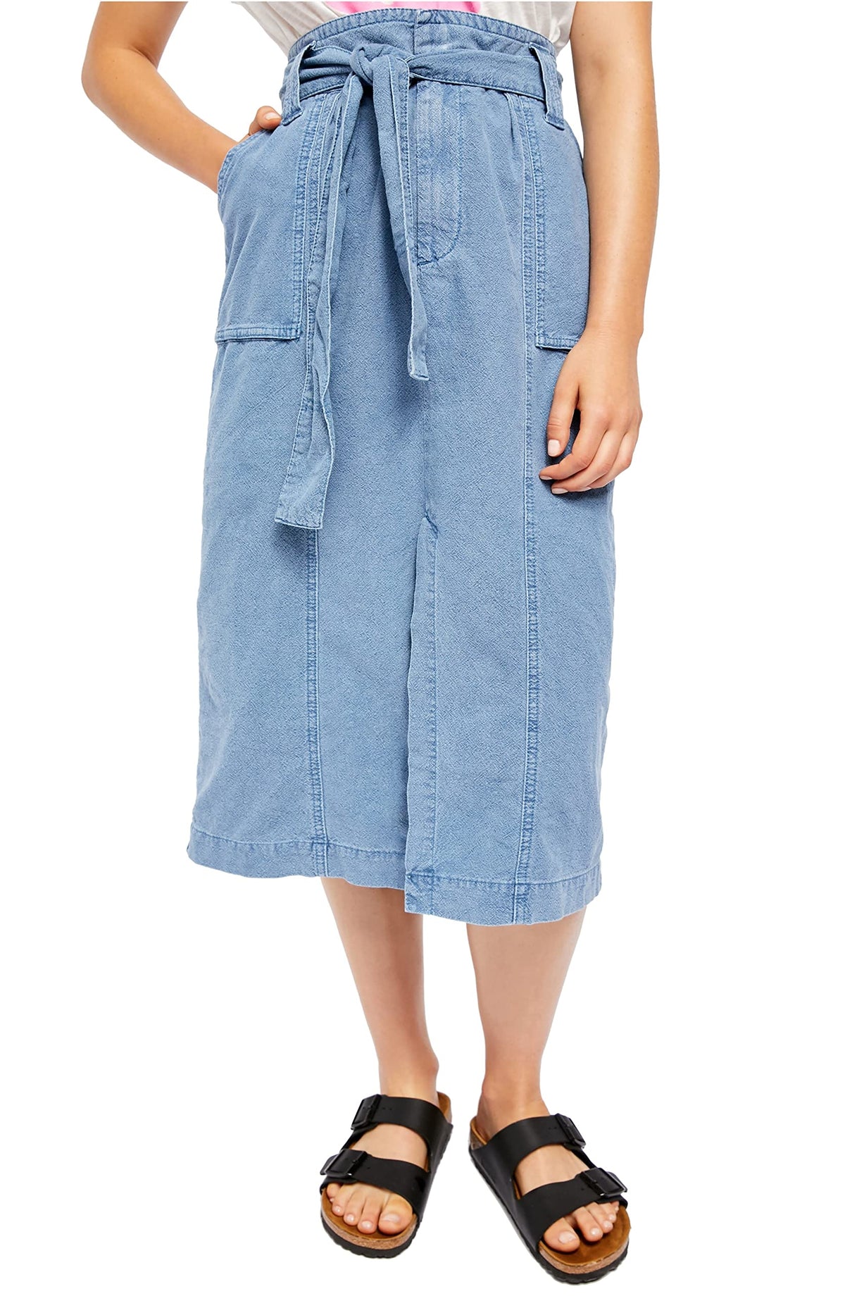 Free People Women's Catching Feelings Linen Blend Skirt in Blueberry Pie (4)