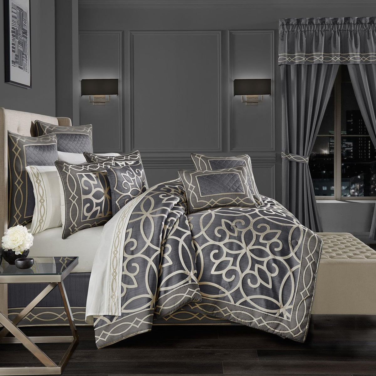 Darwin Charcoal Jacquard King Comforter Set - Extra Weight