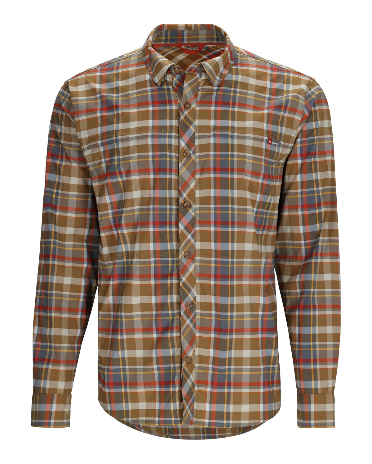 Simms Mens Bugstopper Long Sleeve Fishing Shirt Insect Shield UPF 30 Chestnut Multi Plaid Small
