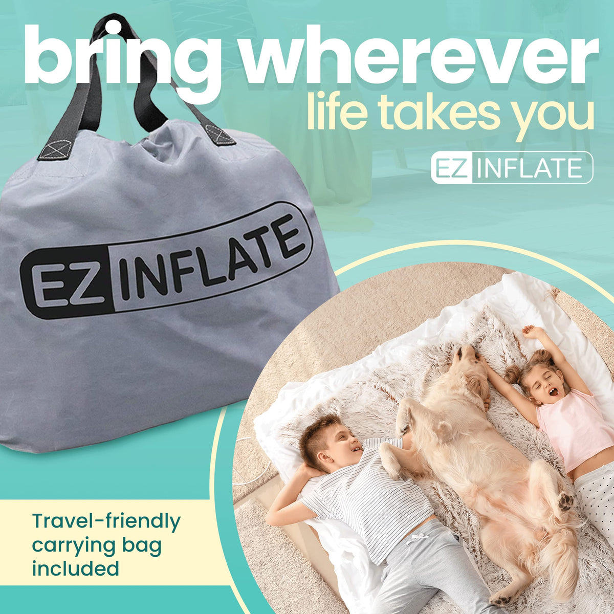 EZ INFLATE Double High Luxury Air Mattress with Built in Pump