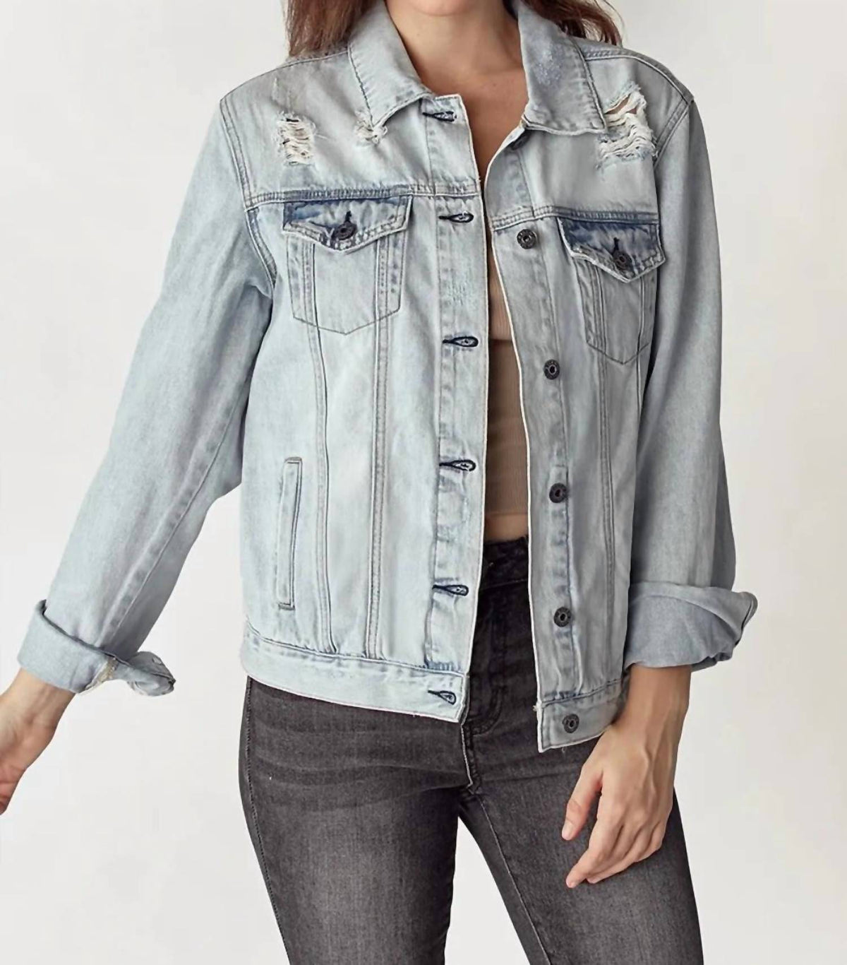 Risen - Distressed Button Up Jacket